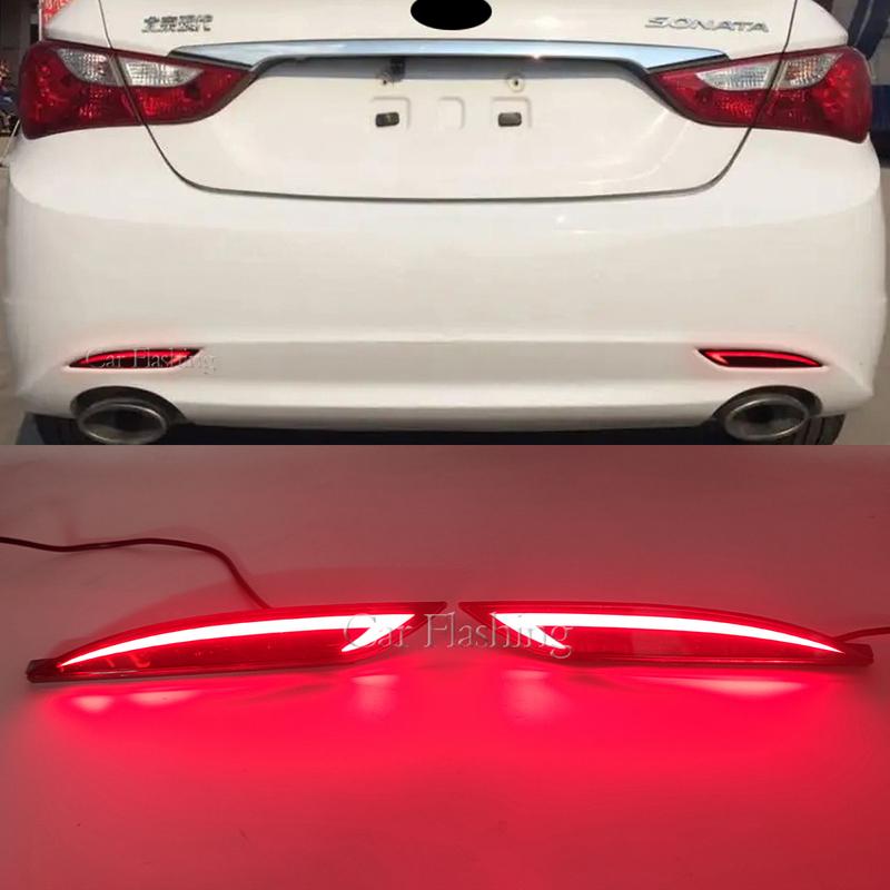Car Flashing 2PCS LED Rear Bumper Reflector For Hyundai Sonata 8 2010 2011 2012 2013 2014 Brake Light Fog Lamp Turn Signal