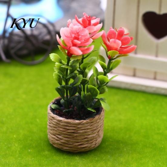 Office Desktop Decorations Mini Artificial Plants with Vase, Small Fake In Handwoven Seagrass Indoor Greenery Baskets, Realistic Faux Floral
