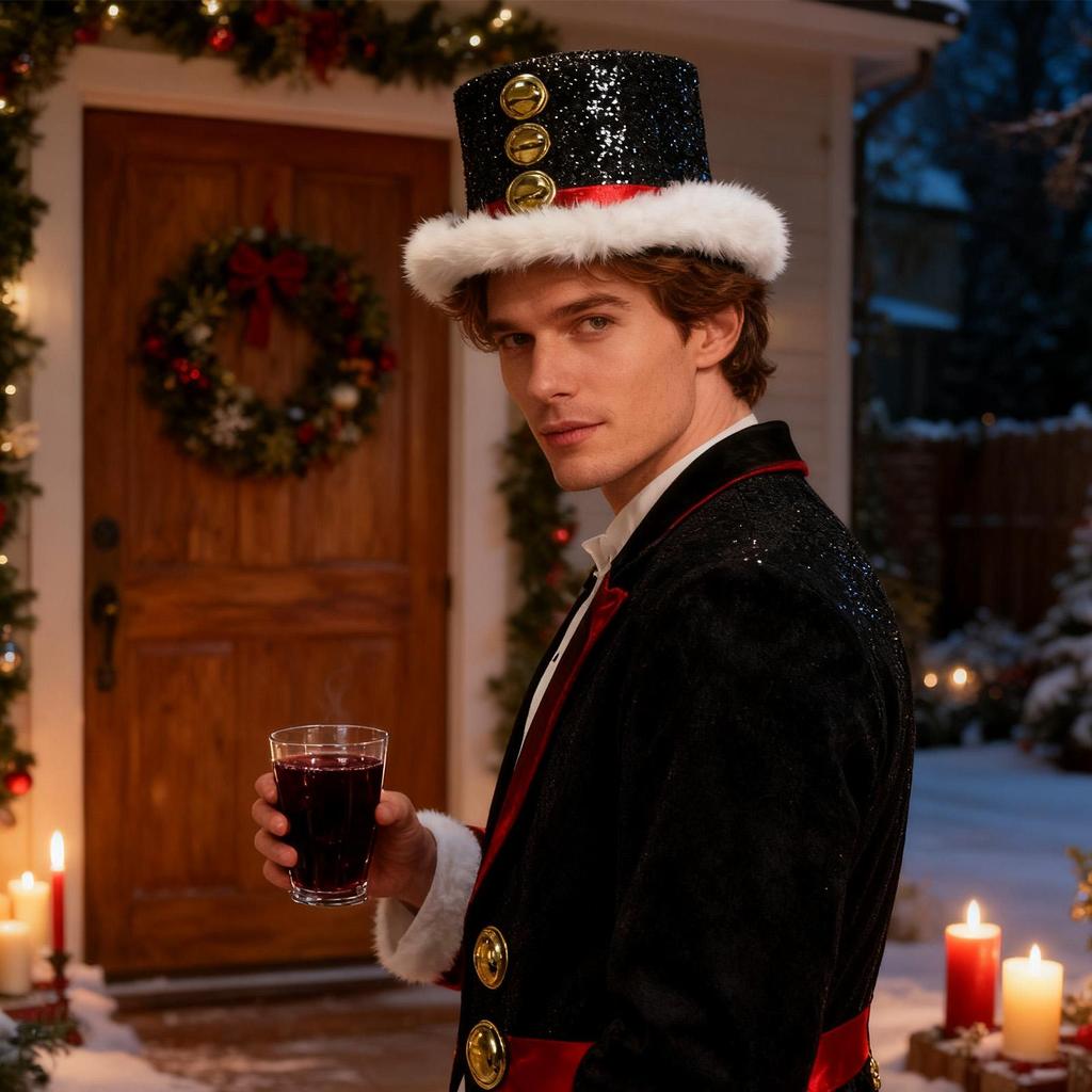 Rough-edged Christmas Hat Santa Claus Headwear With White Fluff And 3 Bells Party Hats For Women Men New Year Gathering Cosplay