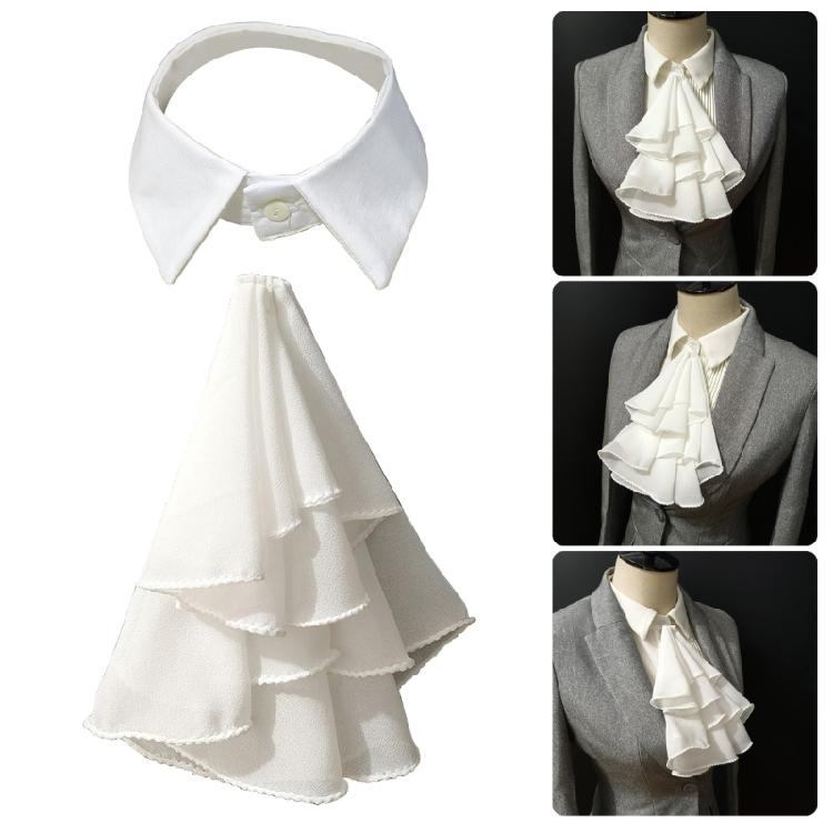 Women's Victorian Ruffled Chiffon Neck Ruff Fake Collar Layered Necktie Shirt Front For Performances Cosplay Costumes