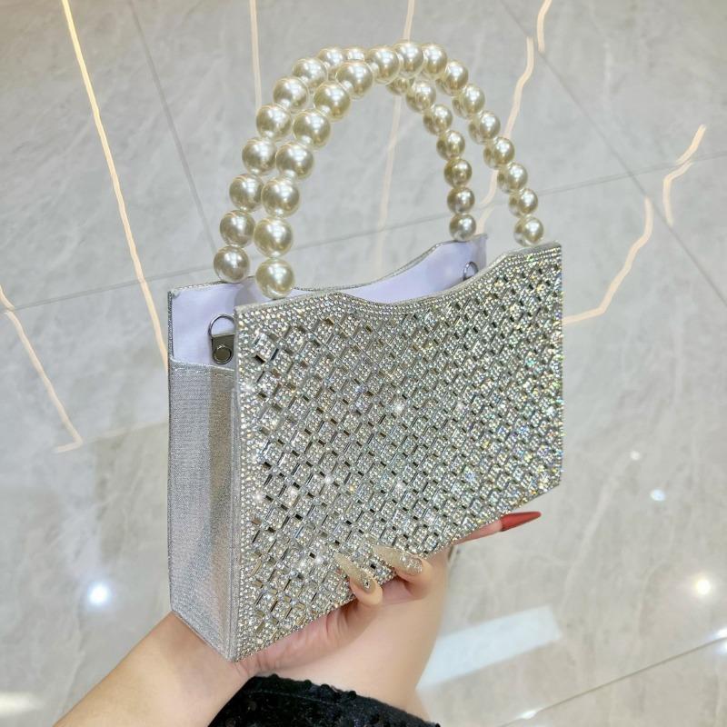 Pearl Handbag - Fashionable Evening Bag - Chain Shoulder Bag - Shiny Crystal Crossbody Bag