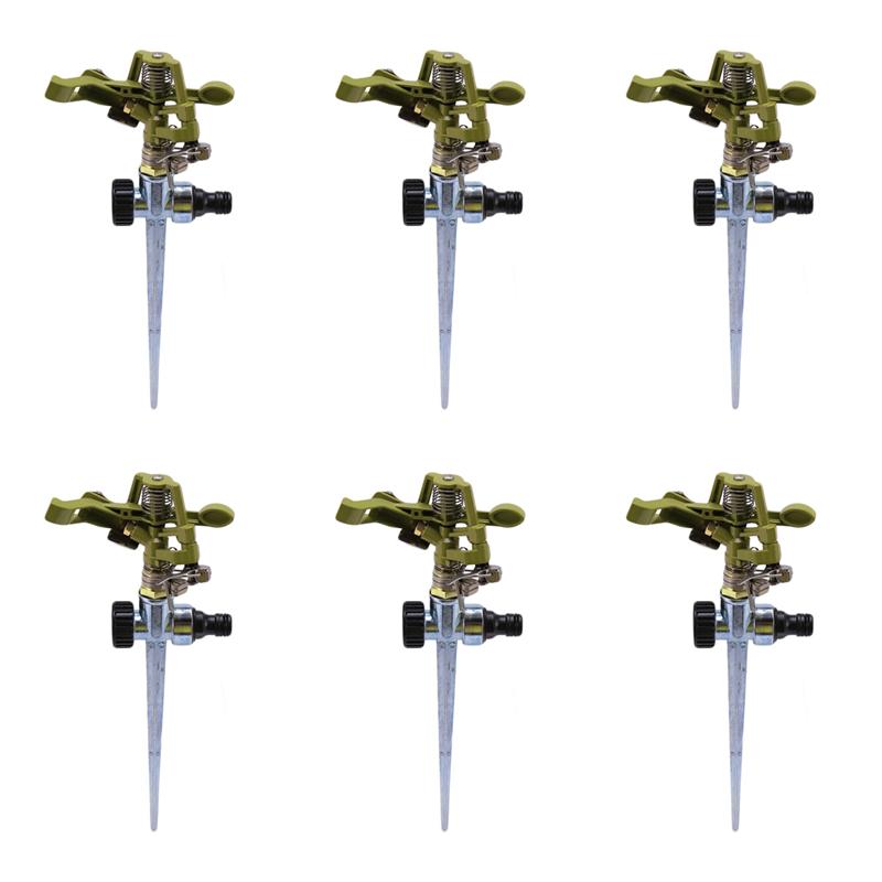 ABFS 6X 360 Degree Rotary Irrigation Sprayer Sprinkler For Lawn Garden Yard Golf Grass Metal Impulse Spike Hose