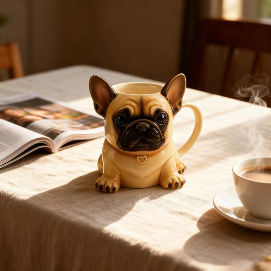 Ceramic Mug Large Capacity French Bulldog Shape Handcrafted Microwave-safe Coffee Cup Reusable Kitchen Essential