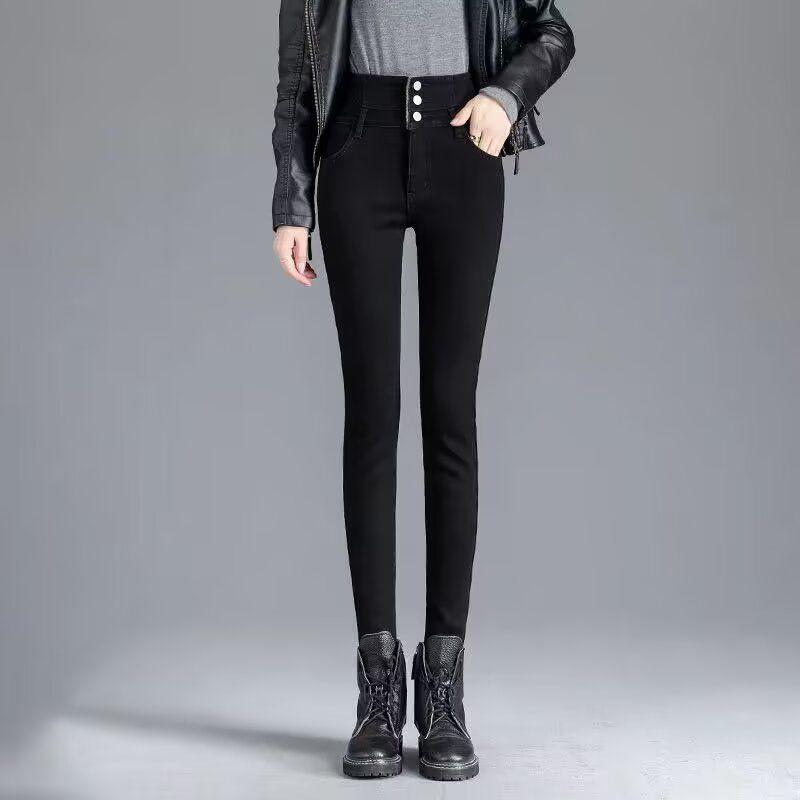

Velvet-Lined High-Waist Pencil Jeans: Slimming, Body-Shaping, Tight-Fit Women s Small-Leg Long Pants 31