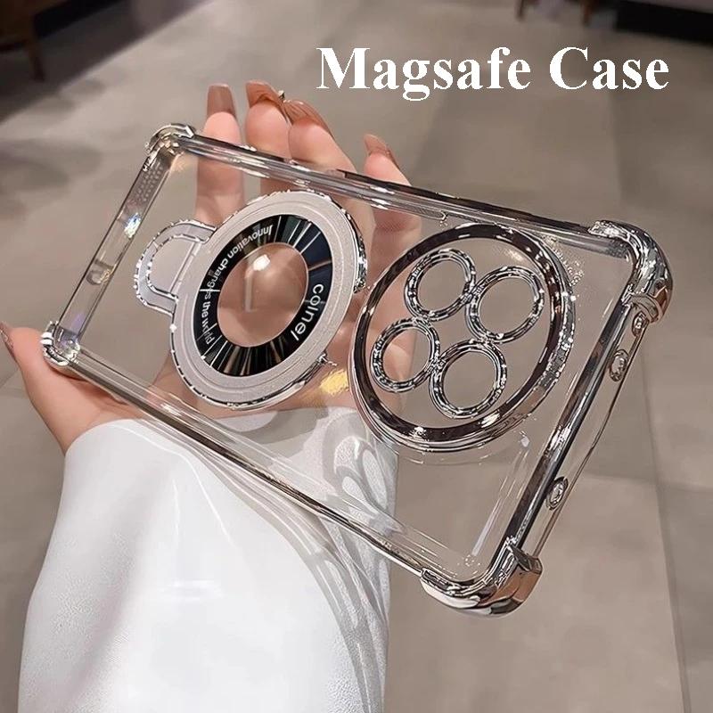 Case For OnePlus 13 13R ACE 5 Pro Airbag Ultra Transparent Plating Magnetic Bracket Case For OnePlus 13 Anti Fall Phone Caser
