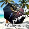 Custom Name Personalized Kiss Rock and Roll Print Umbrella, Auto Open Close, 8‑Rib Sturdy Frame, Commute Camping Hiking Use, Birthday Gift