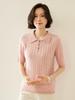 Women's Cable Knit Cashmere Short Sleeve Polo Sweater