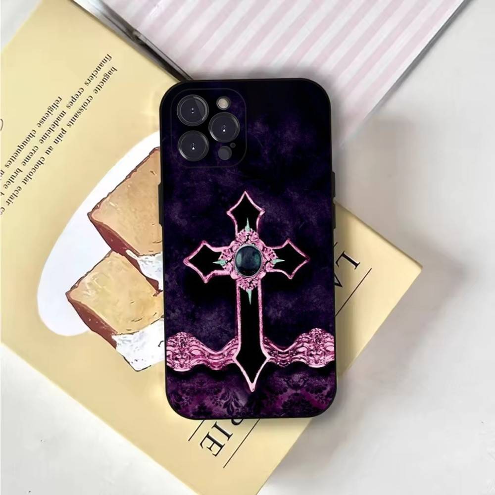 Gothic Cross Skull Y2K Phone Case For iPhone 6,17,16,15,14,13,12,11 Plus,Pro Max,XS,X,XR,SE,Mini,8,7,Soft Silicone Black Cover