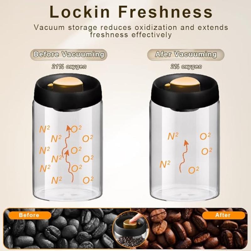 Vacuum Coffee Canisters with Airtight Lids for Coffee, Borosilicate Glass Mason Jars Vacuum Sealer Kit for Tea, Beans,Sugar