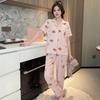 Pajamas Female Cute Sweet Bear Summer Cardigan Short Sleeve Trousers Loose Large Size Loungewear Set