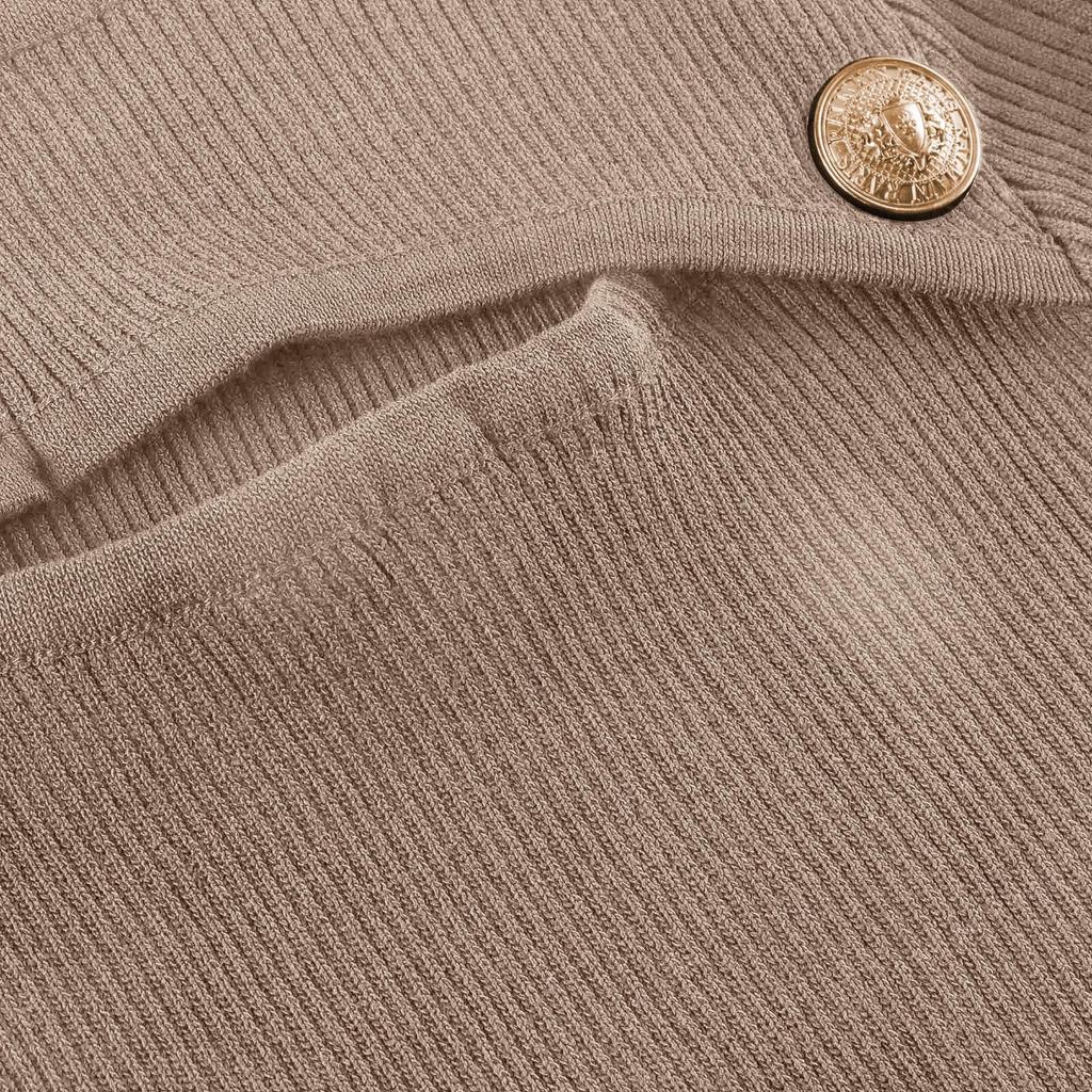 Women's Autumn And Winter Sexy Solid Color Long Sleeve Tight Button Hollow Pullover Knit Sweater Dress