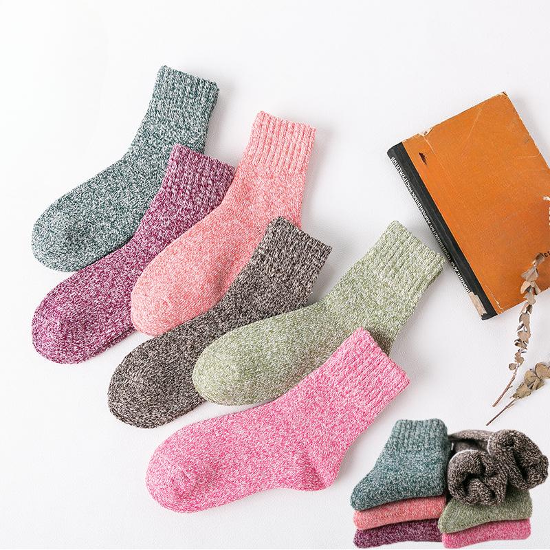 3 Pairs of Winter Mid-calf Socks In Solid Color with Thickened Wool Loops, Warm Women's Rabbit Wool Socks