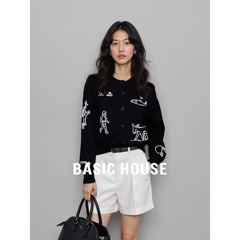 Basic House Women s Embroidered Knit Cardigan L