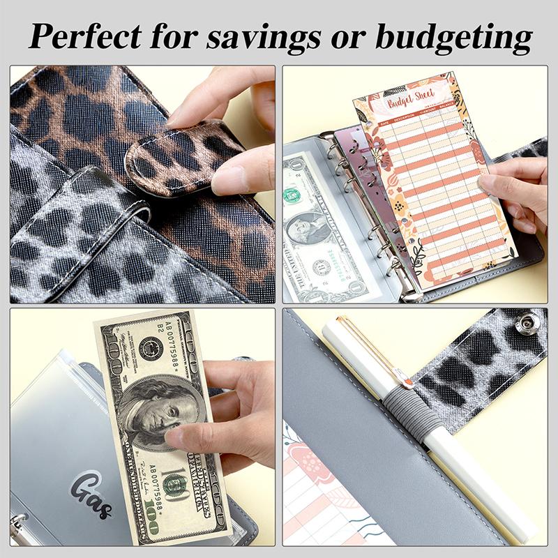 A6 Pu Leather Budget Binder Notebook Cash Envelopes System Set,With Binder Pockets For Money Budget Saving Bill Organizer