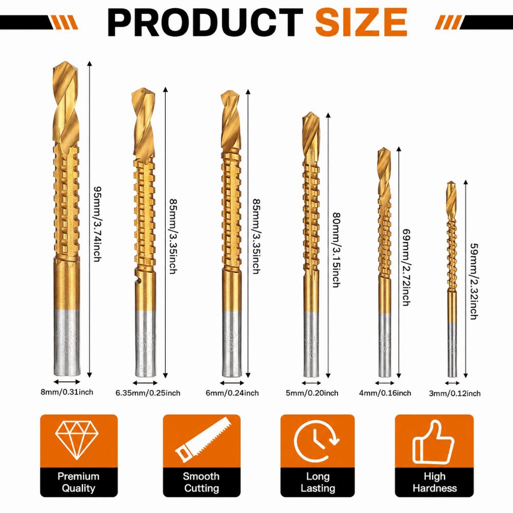 6pcs 3-8mm Drill Bit Set Serrated Drilling Hole Enlarging Tools Precision Twist Drill Bits  For Wood