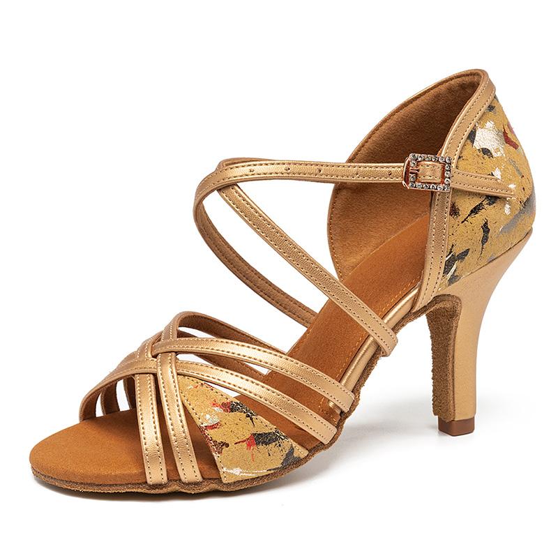 

Женские туфли для латиноамериканских танцев, танго, бальных вечеринок, свадебных танцев, кожаные, удобные и дышащие, высота каблука 8 см 40 золотой