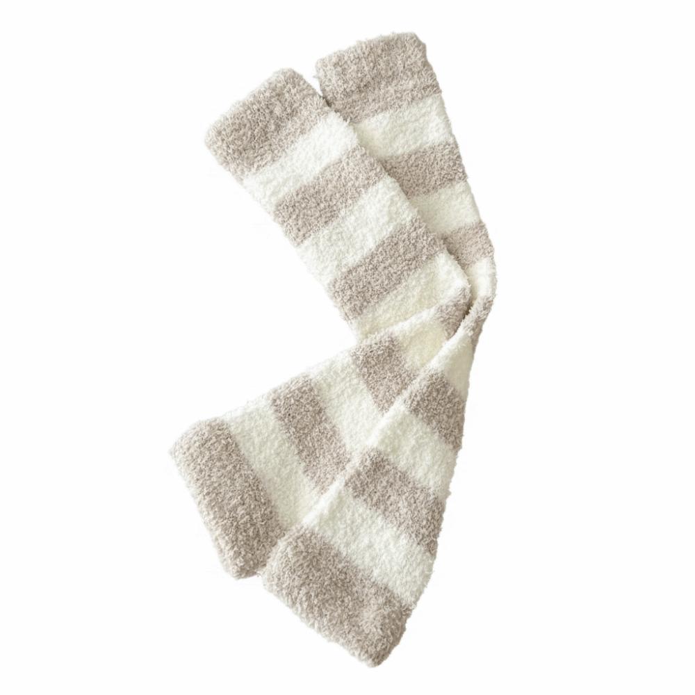 Thicken Warm Long Tube Sock Cover Stripe Foot Warmer Kawaii Coral Fleece Stockings  Autumn