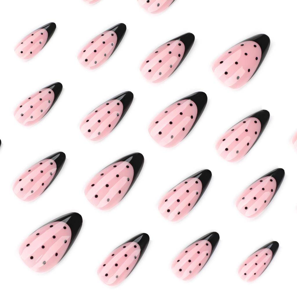 French Black Almond Polka Dot Wearable Nail Tips - Stylish Nail Art