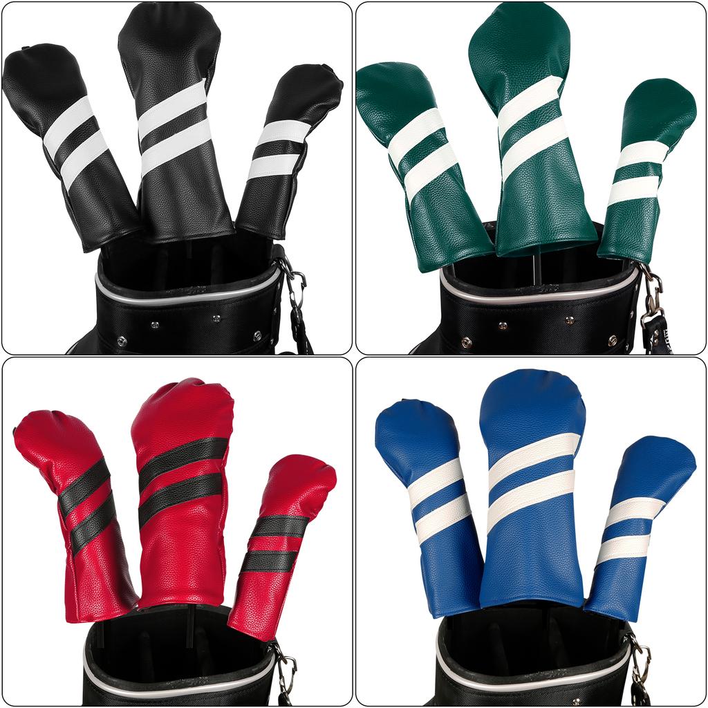 3Pcs PU Leather Golfs Club Head Cover Golfs Driver Headcover Stripe Pattern Fairway Wood Headcover Hybrids Head Cover