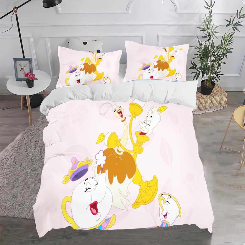 Princess Belle, Beauty And The Beast Duvet Cover Queen Size Bedding Set Polyester 3-Piece Set 1 Quilt Cover Home Decor