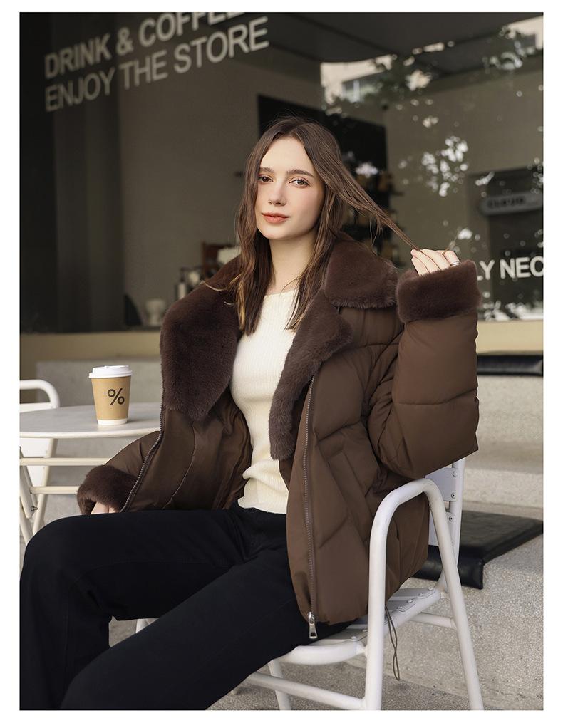 Short Imitation Mink Fur Lapel Cotton-padded Jacket with Detachable Sleeves
