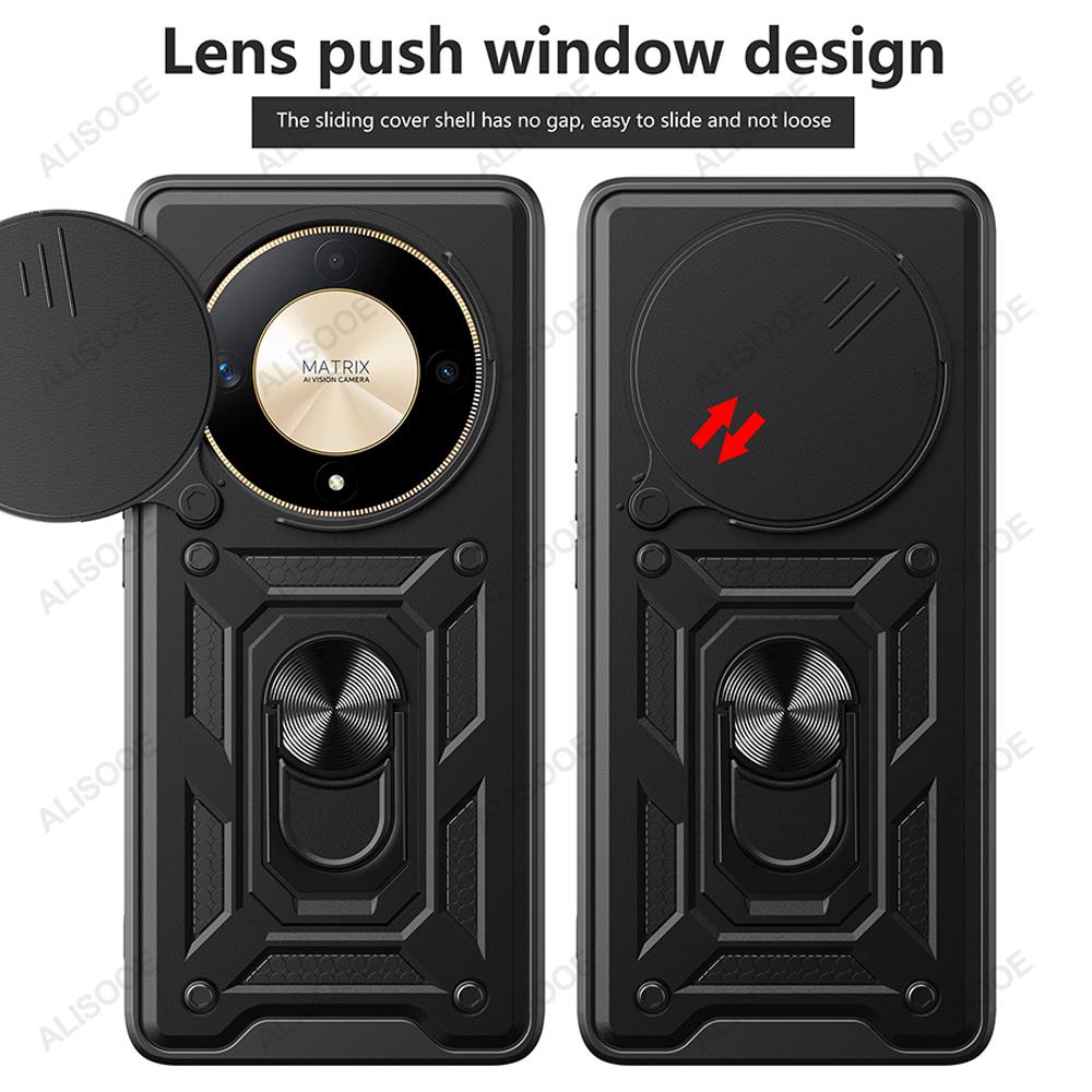 Armor Funda für Honor Magic 6 Lite 5G Hülle Schiebekamera Schutz Ringständer Schutzhülle für Honor Magic6 Lite Capa