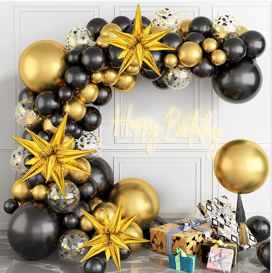 Black & Gold Thickened Balloon Set for Birthday, Wedding & Party Decorations