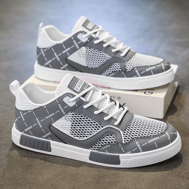 Men’s Sports Shoes Casual Skateboard Shoes Summer Breathable Student Grey Running Sneakers Plus Size