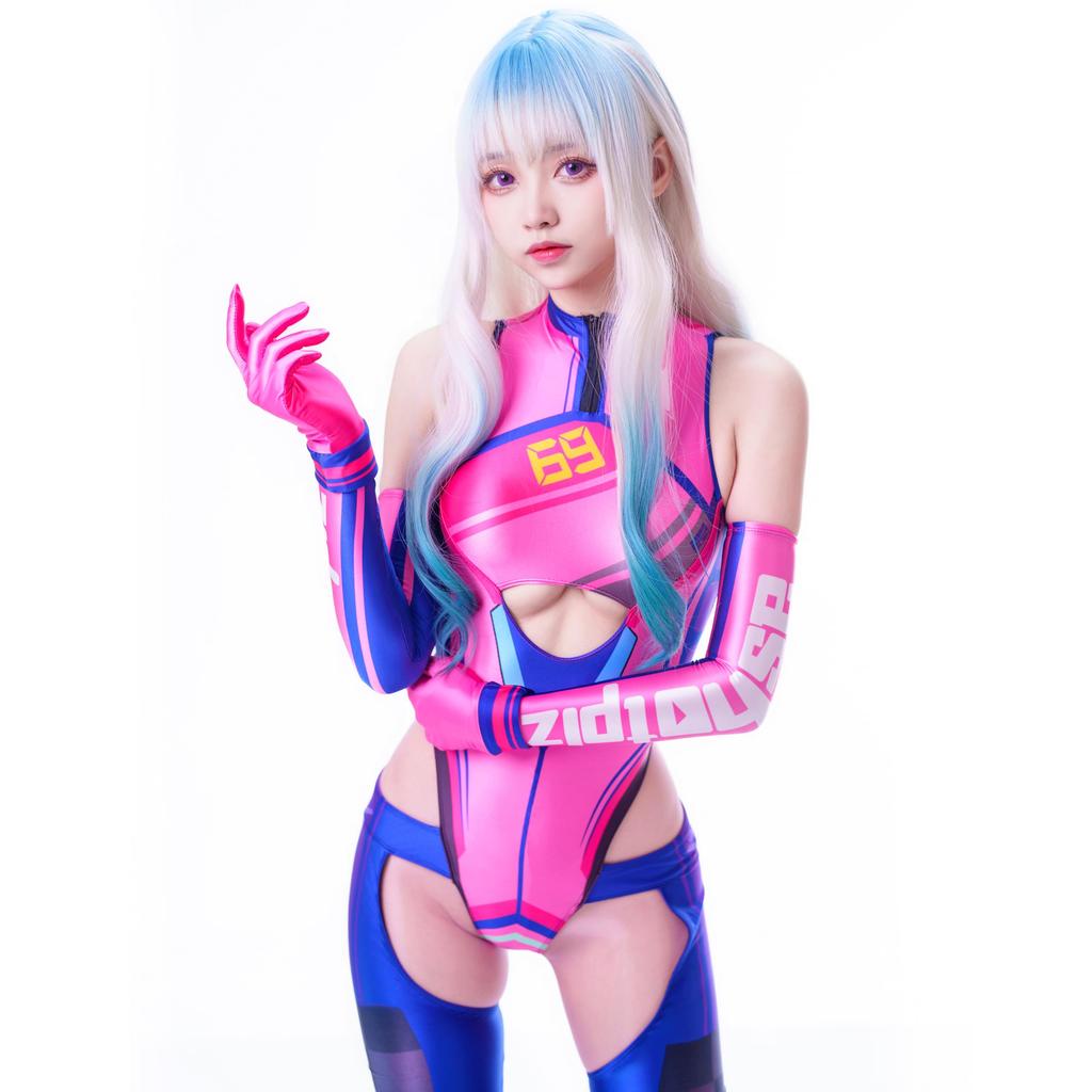 Sexy Shiny RQ Lace Queen Arm Cover Gloves Simple Full Body Costume Cosplay Adult Swimsuit Cosplay Costume Disguise [LOST-G] Women's (L, ROSEPINK)