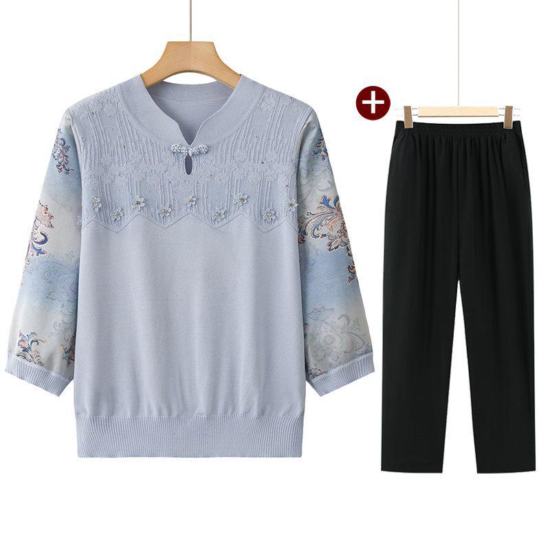 Elegant Ice Silk Knit Top for Stylish Moms (50-60 Yrs) - Summer Wear