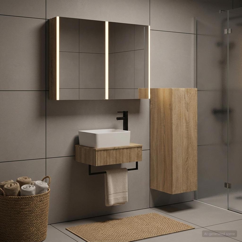 Bathroom Furniture Set 4 Pcs Sonoma Oak Engineered Wood and Glass