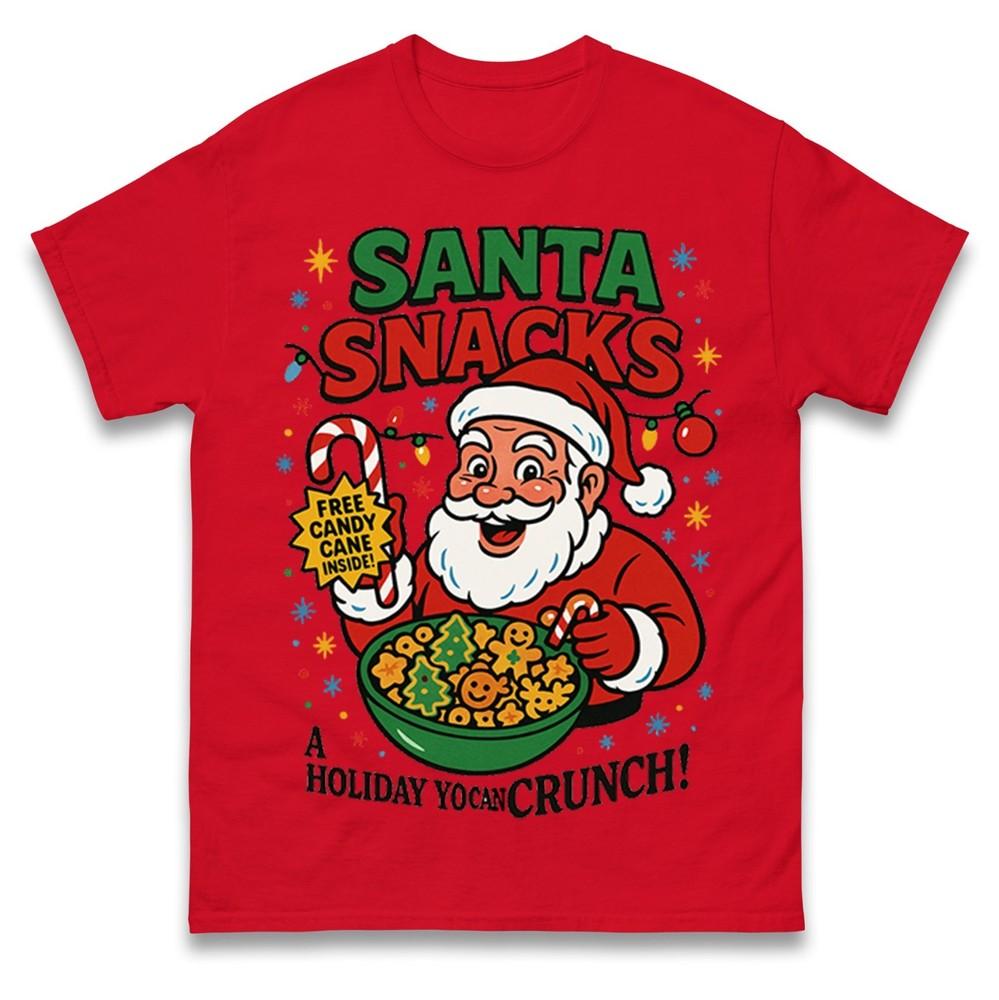 Santa Snacks Christmas T Shirt Funny Xmas Festive Santa T Shirt Gift Tee Top S