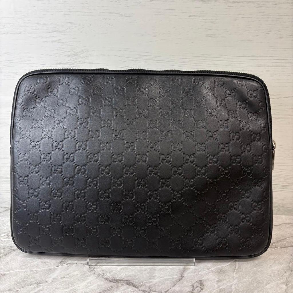 Used Excellent Condition Gucci Guccissima Laptop Case, PC Case, Black, Sleeve Case, 487