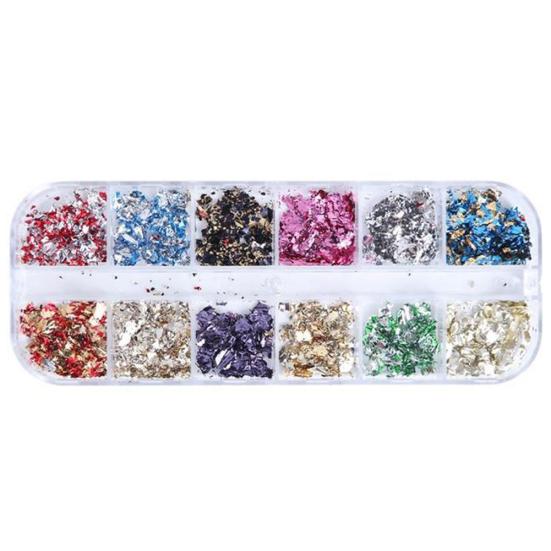 12 Grid Magic Mirror Nail Glitter Sequins Golden Foil Tips Holographic Flakes