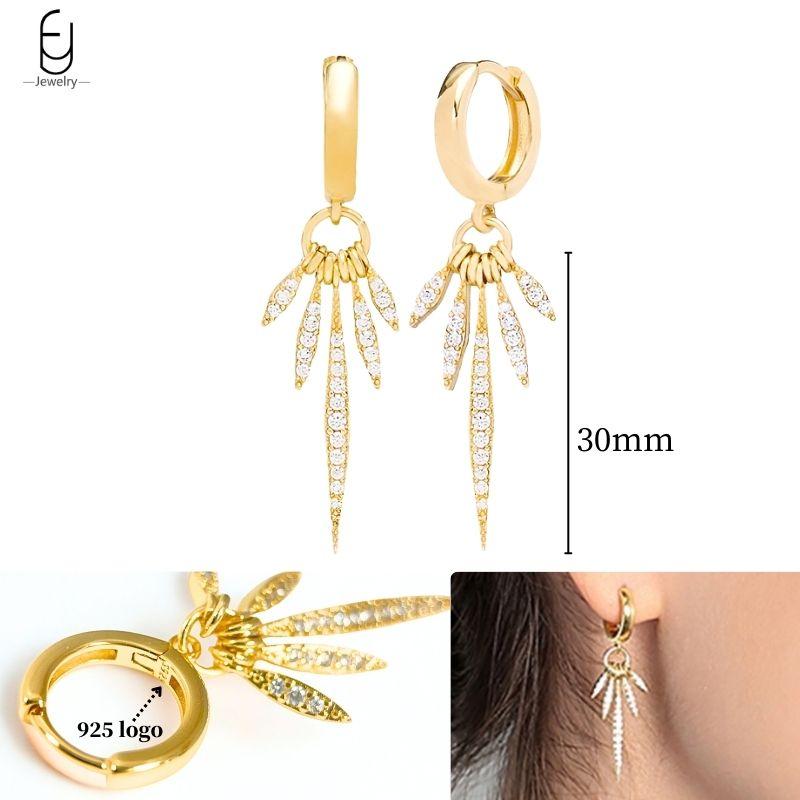 925 Silver Ear Needle White Crystal Gold Earrings for Women Luxury Water drop/Heart/Flower Pendant Earring Fine Jewelry