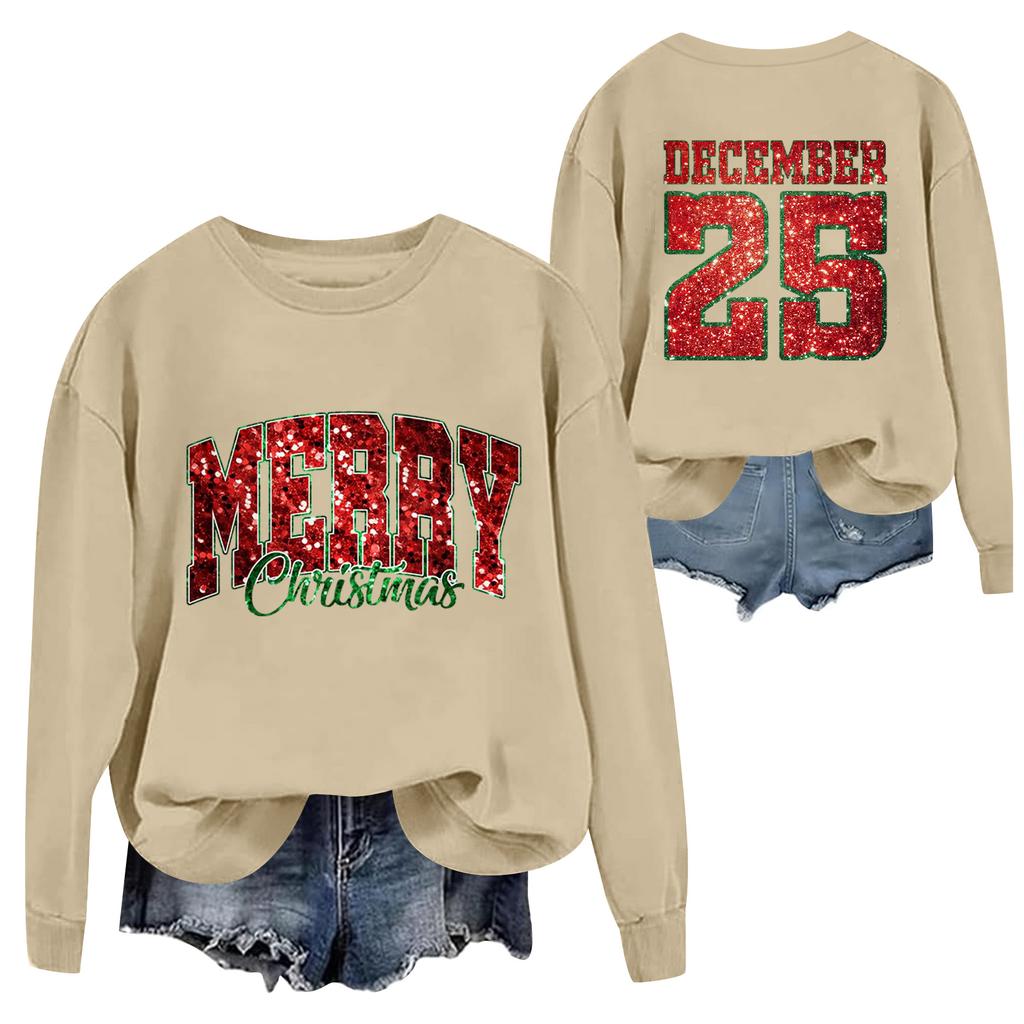 Weihnachts-T-Shirts und Sweatshirts, Damen-Sweatshirts, Langärmelige Pullover-Sweatshirts, Damen-Langarmtops