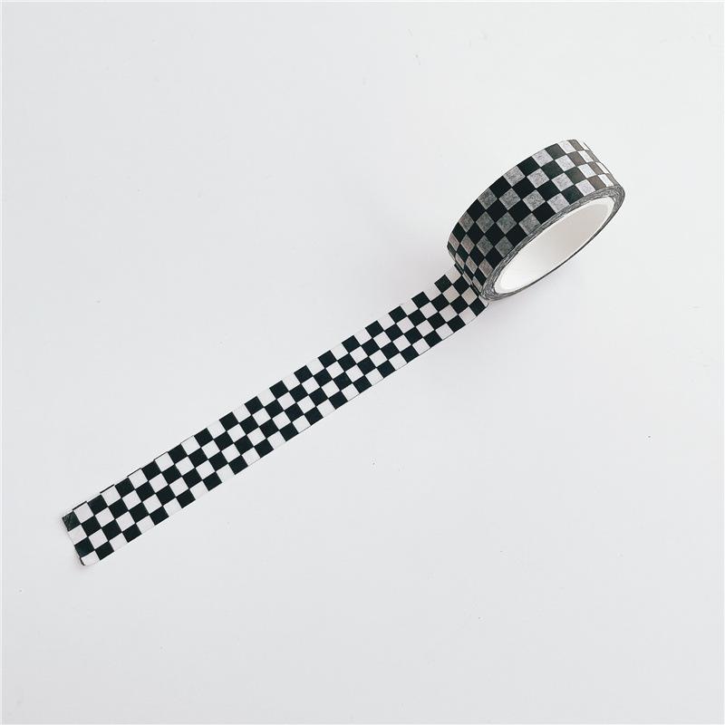 5m Black White Plaid Washi Tape Korean Ins Style Hand Drawn English Letters Decorative Paper Tape for Journaling Scrapbooking