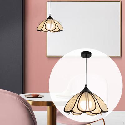 Boho Chandelier Ceiling Light Flower Shaped with E27 Bulb, Fabric Lampshade for Cafe
