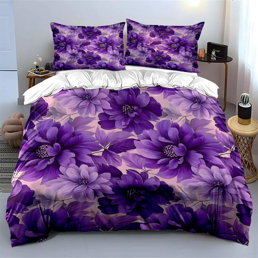 Purple Floral Three-Piece Bedding Set Exquisite Three-Piece Bedding Set Gift For Kids And Adults