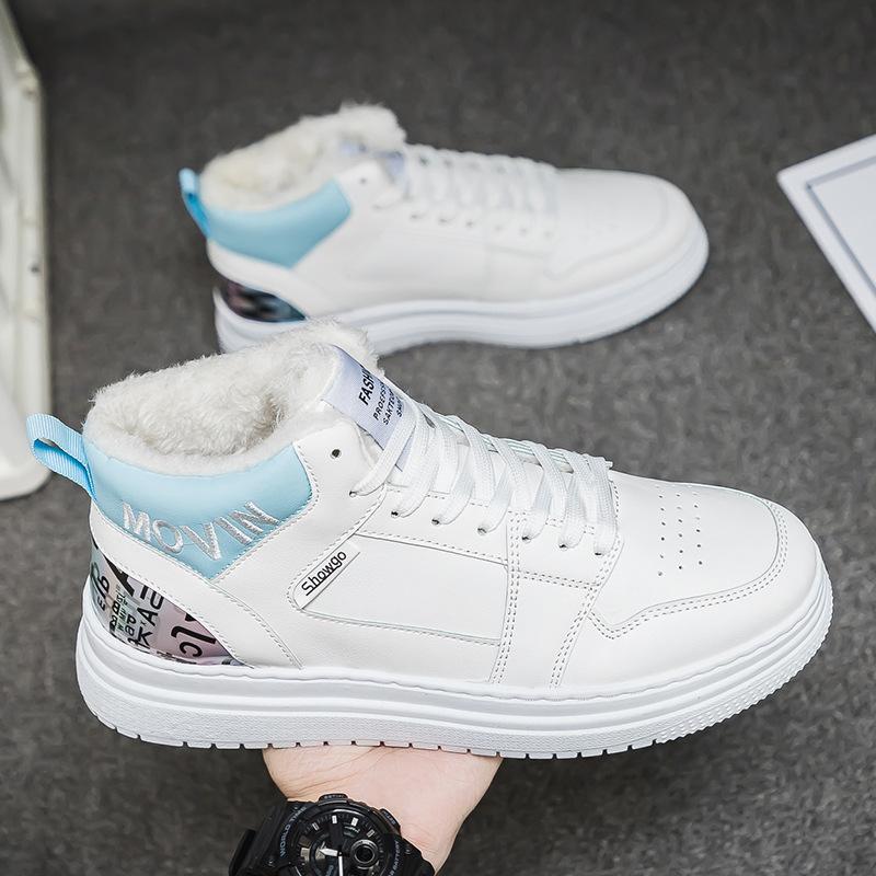 

High-top men s shoes 2025 new summer velvet warm cotton shoes men s leather shoes waterproof casual canvas white shoes 39