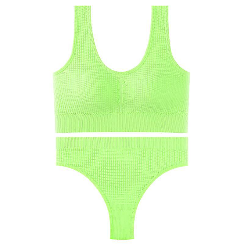 

Set Underwear Big Breasts Small No Steel Rings Gathering Sexy Sports Yoga Beauty Back Threaded Bra Cover one size fits all (40-70kg) фарби люмінесцентні зелений колір