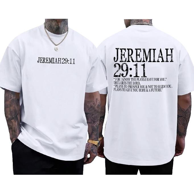 Magliette con Versetti Biblici Cristiani per Uomini Geremia 29:11 Gesù Dio Fede Religiosa Maglietta Oversize Grafica Top