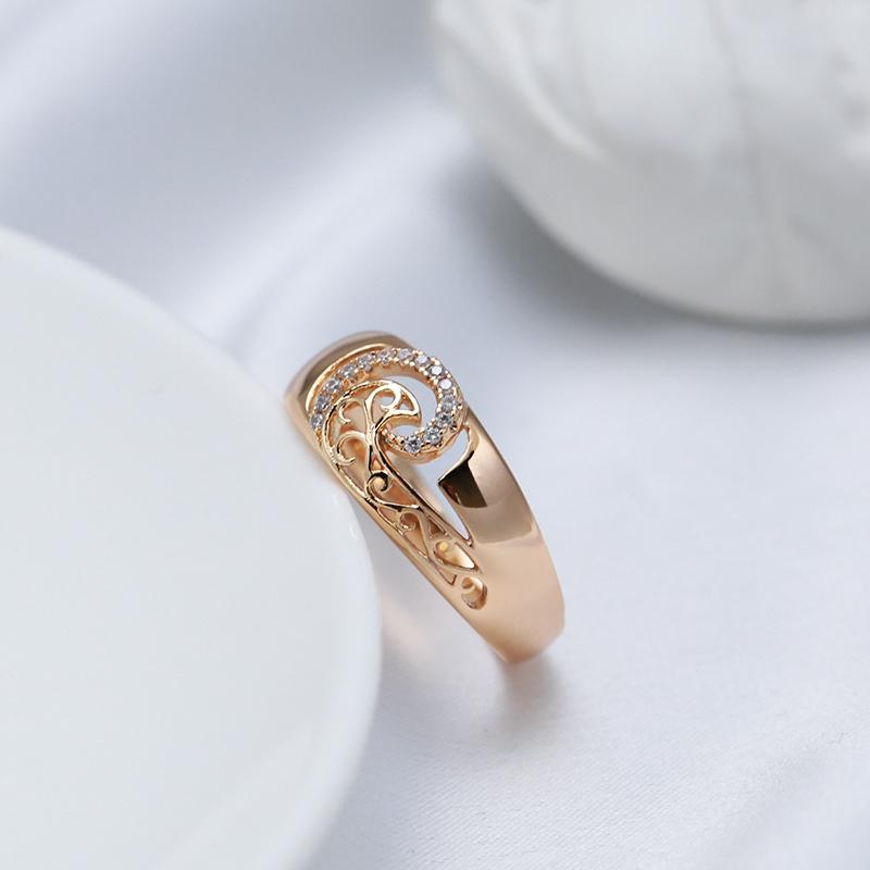 Trendy Unique Women Rings Rose Gold With Natural Zircon Hollow Pattern Ethnic Wedding Rings Fashion Jewelry Gift