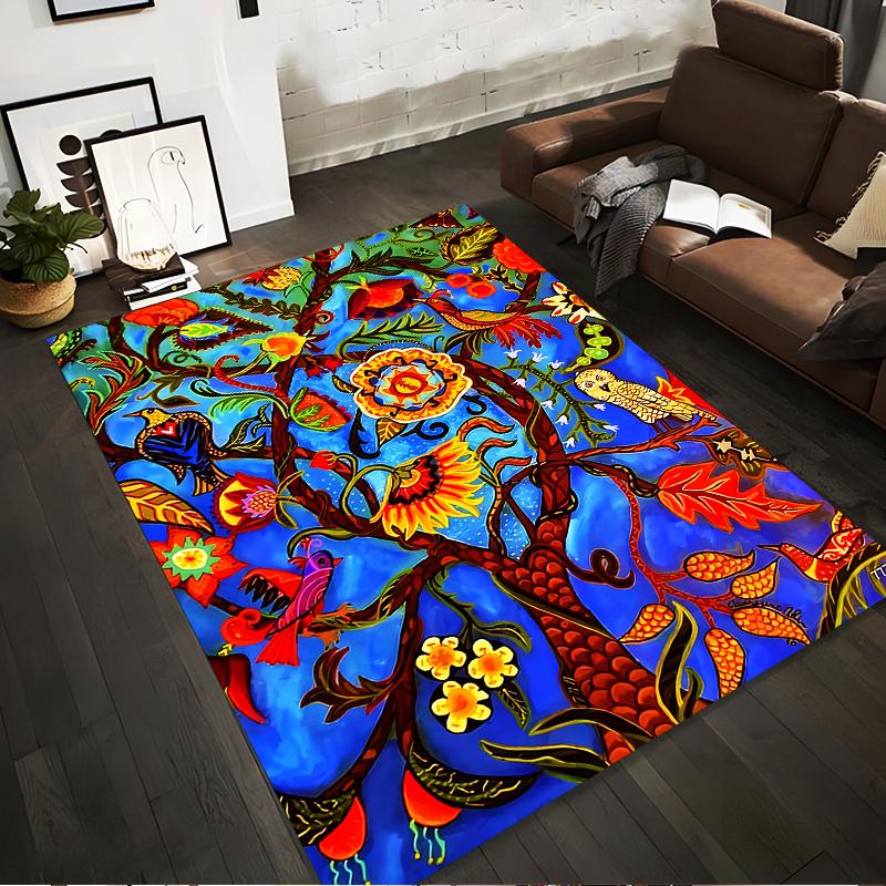 

Colorful Tree of Life Pattern Carpet with Birds and Floral Design Suitable for use as an anti-slip for living room bedroom sofas 40x60cm( 15x23in )