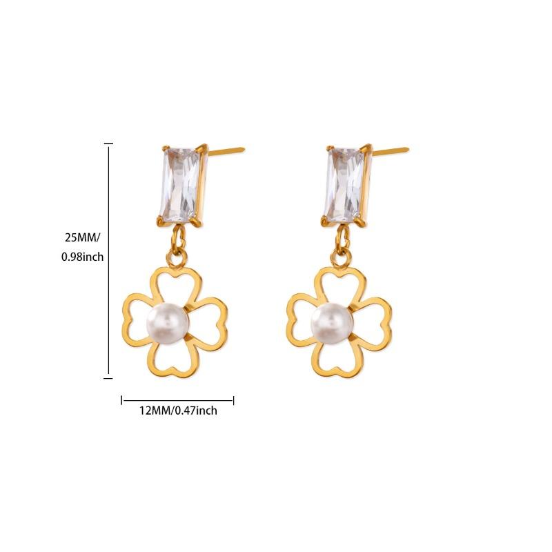 New cross shell hollow pearl earrings niche open stud earrings stainless steel k gold plated