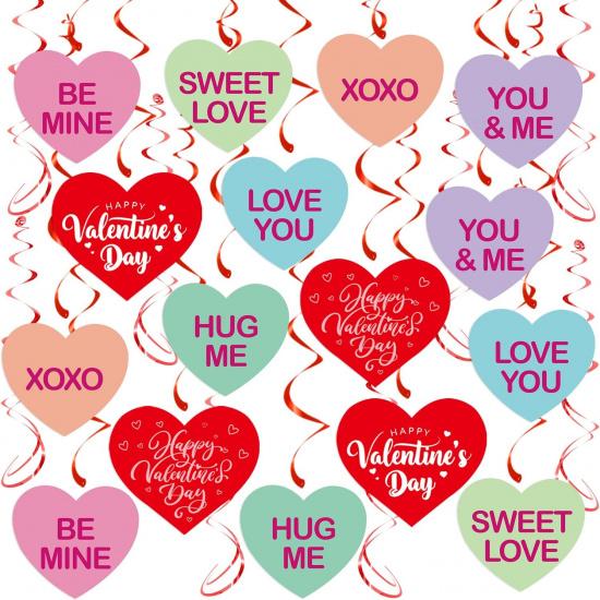 Glitter Red Hanging Heart Swirls Decorations, 40Pcs Valentine s Day Love Heart Streamers Ceiling Hanging Swirls for Romantic Galentines Anniversary Candy Color