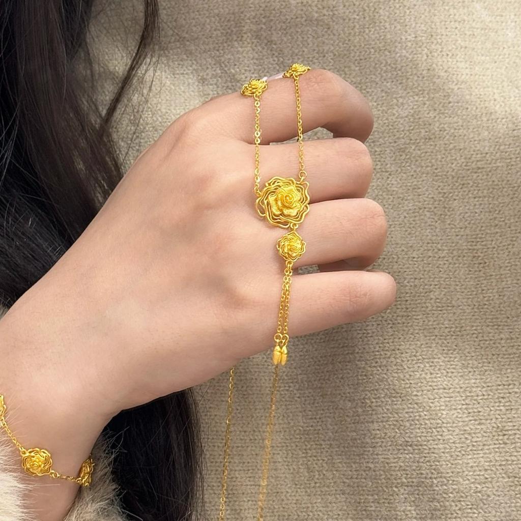שרשרת תליון ורד מלופף מזהב טהור 24K 9999 יוקרתי לנשים