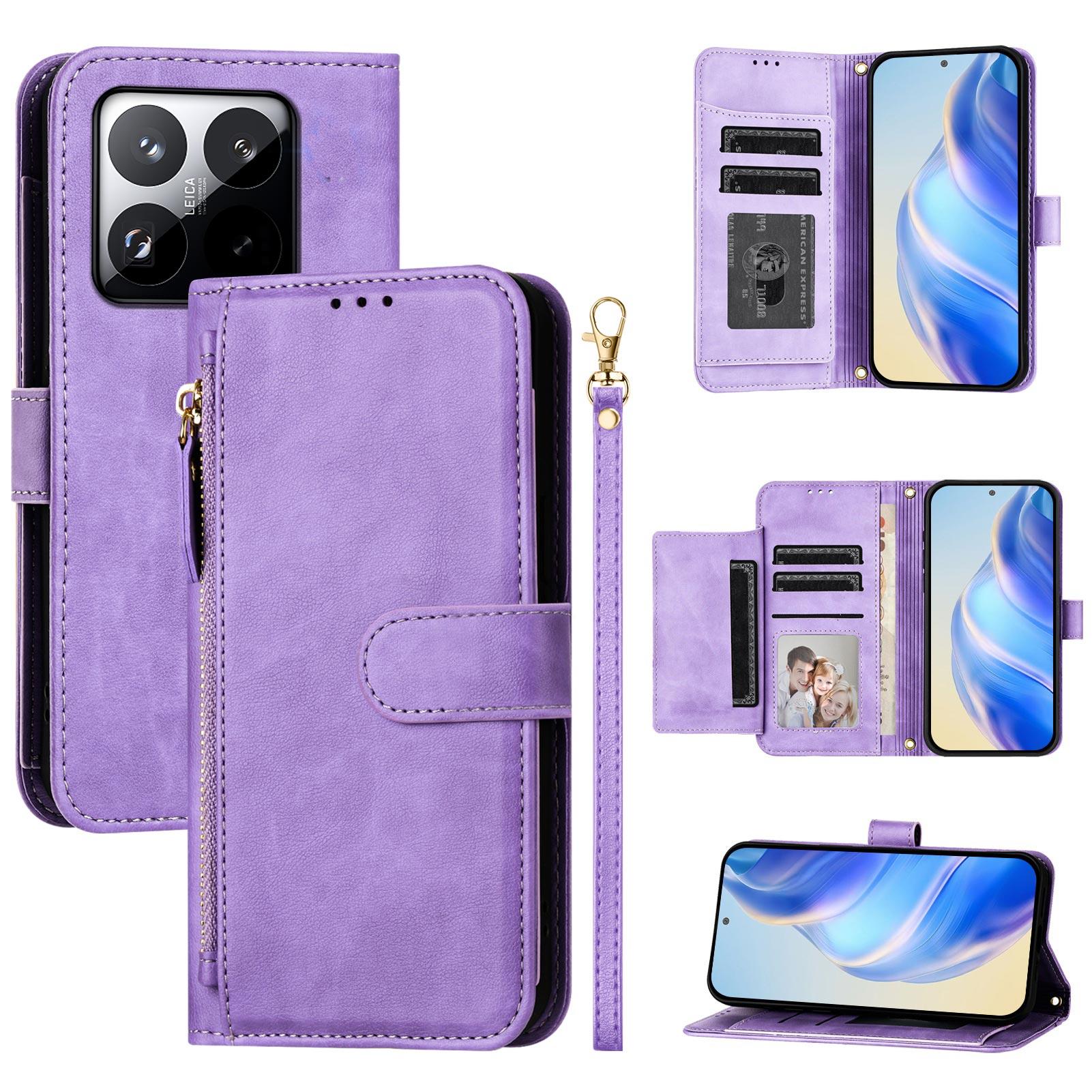 

For Xiaomi 15T Case Zipper Pocket Multiple Card Slots Leather Phone Cover Purple