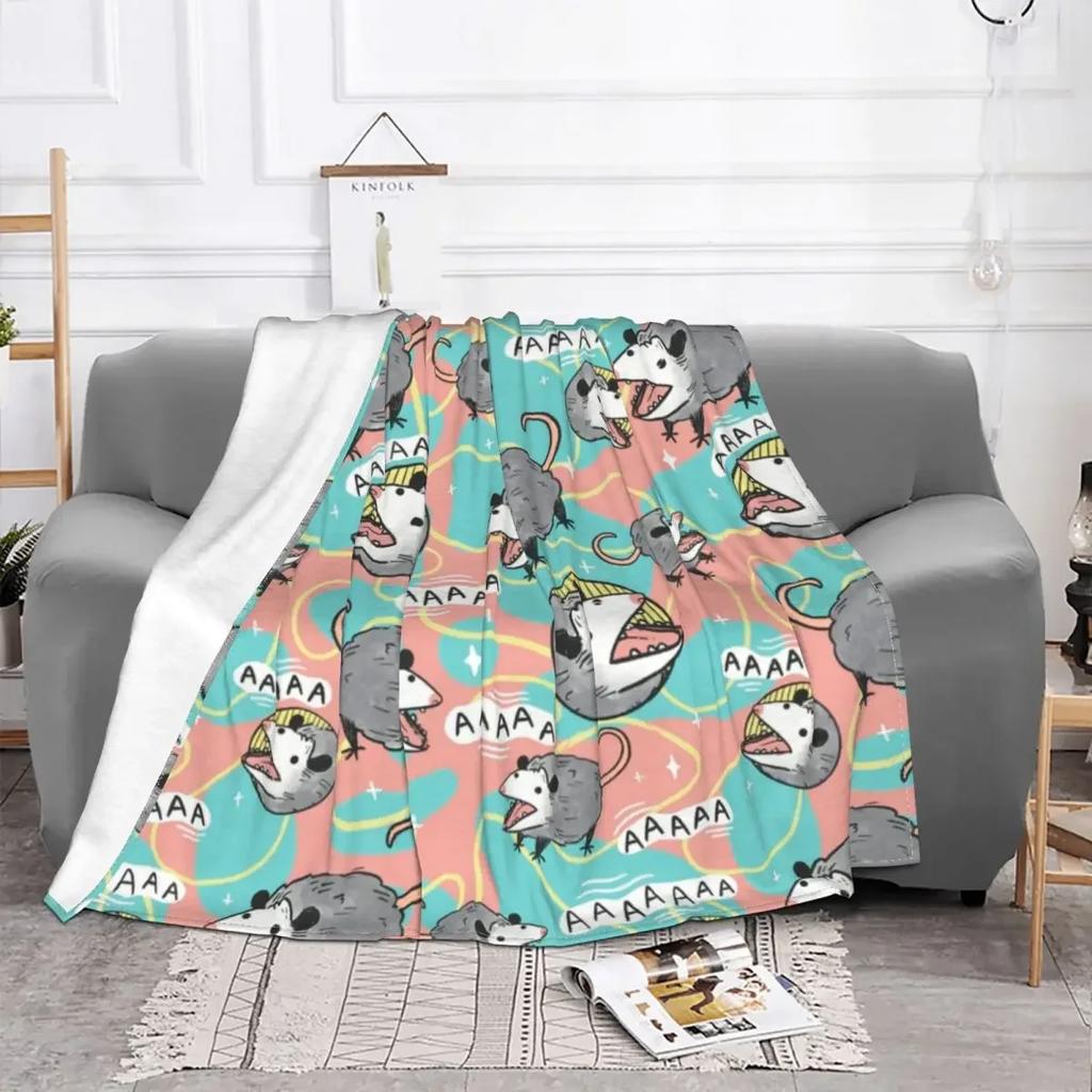 Opossum Screm Pattern Blanket Fleece Summer Autumn Winter Possum Animal Soft Throw Blanket for Home Bedroom Plush Thin Quilt