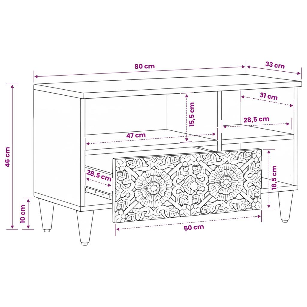 TV Cabinet Brown 80 x 33 x 46 cm Solid Mango Wood